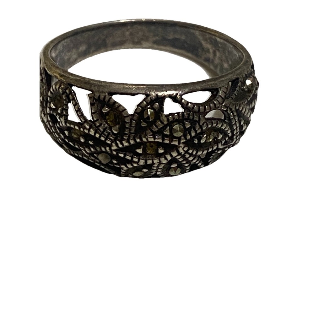 VTG Sterling Silver 925 Marcasite Filagree "Tree Of Life" Ring "SU"-Size 8